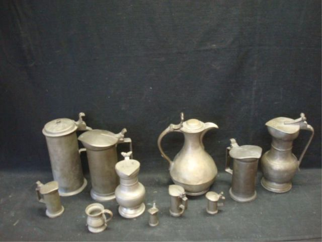 Lot of Assorted Antique Pewter Jugs Various sizes from 2