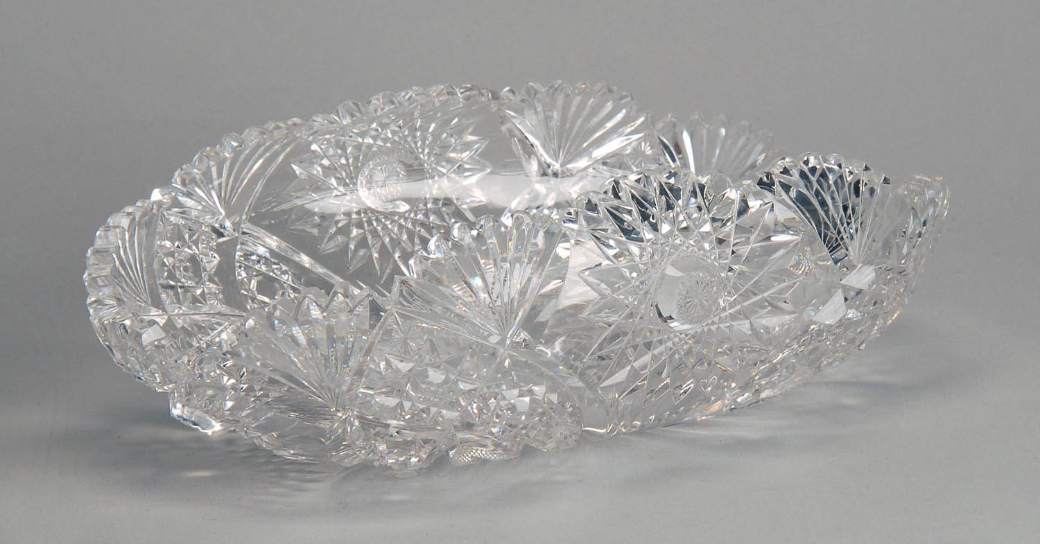 CUT GLASS BOWL American Brilliant PeriodIn oblong form with rolled