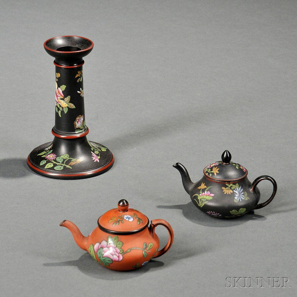 Three Wedgwood Enamel decorated Dry Body Wares England 19th century