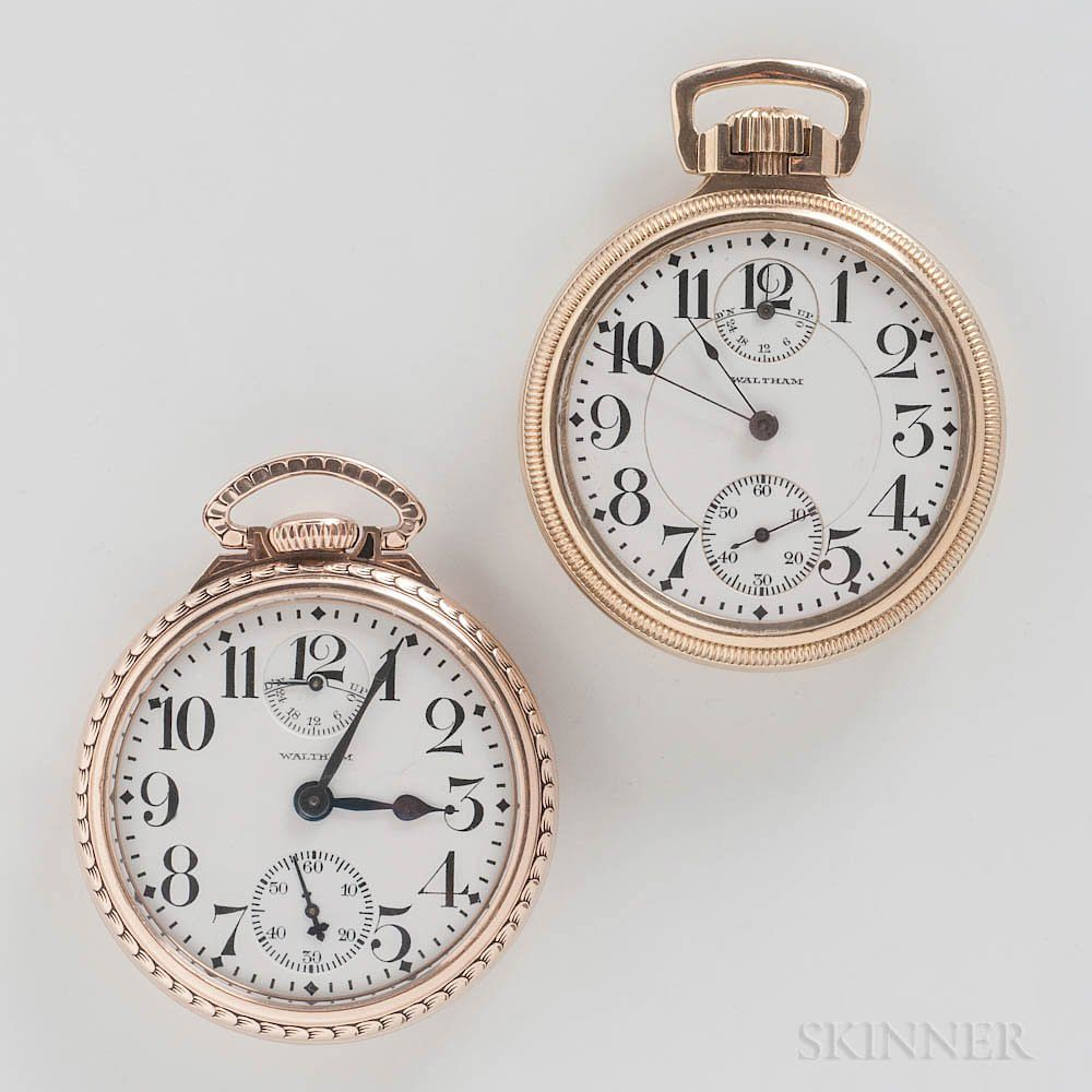 Two Open face Waltham Watches with Up Down Indicators Two