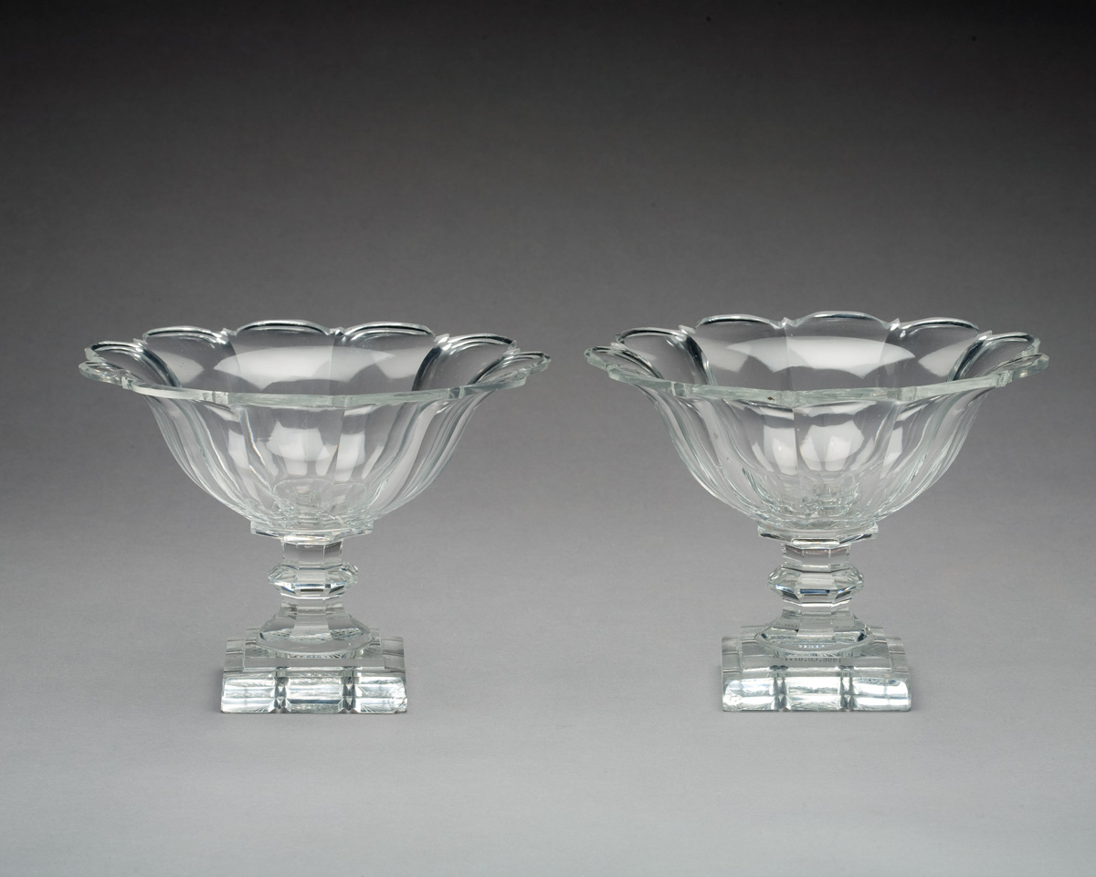 PAIR OF BRITISH CUT GLASS FOOTED BOWLS Each bowl cut