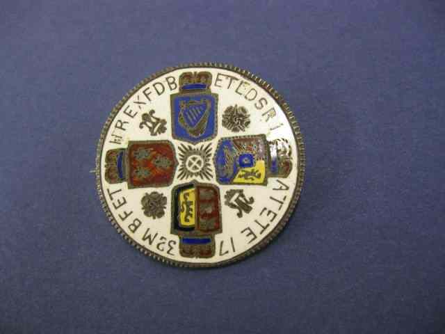 1732 Great Britain Enameled Coin Brooch George III Florin 1