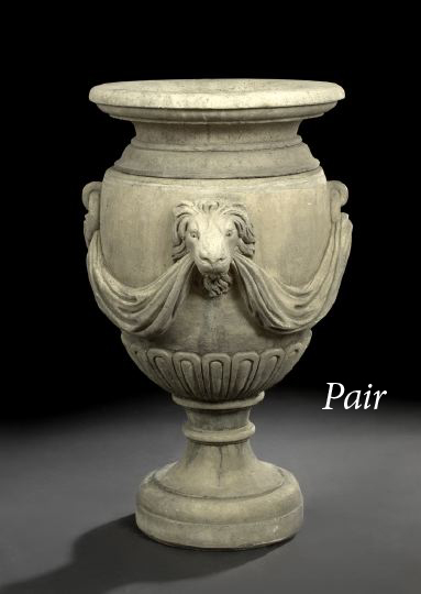 Pair of Cast Stone Garden Urns in the neoclassical taste