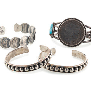 Navajo and Mexican Silver Cuff Bracelets late 20th century lot
