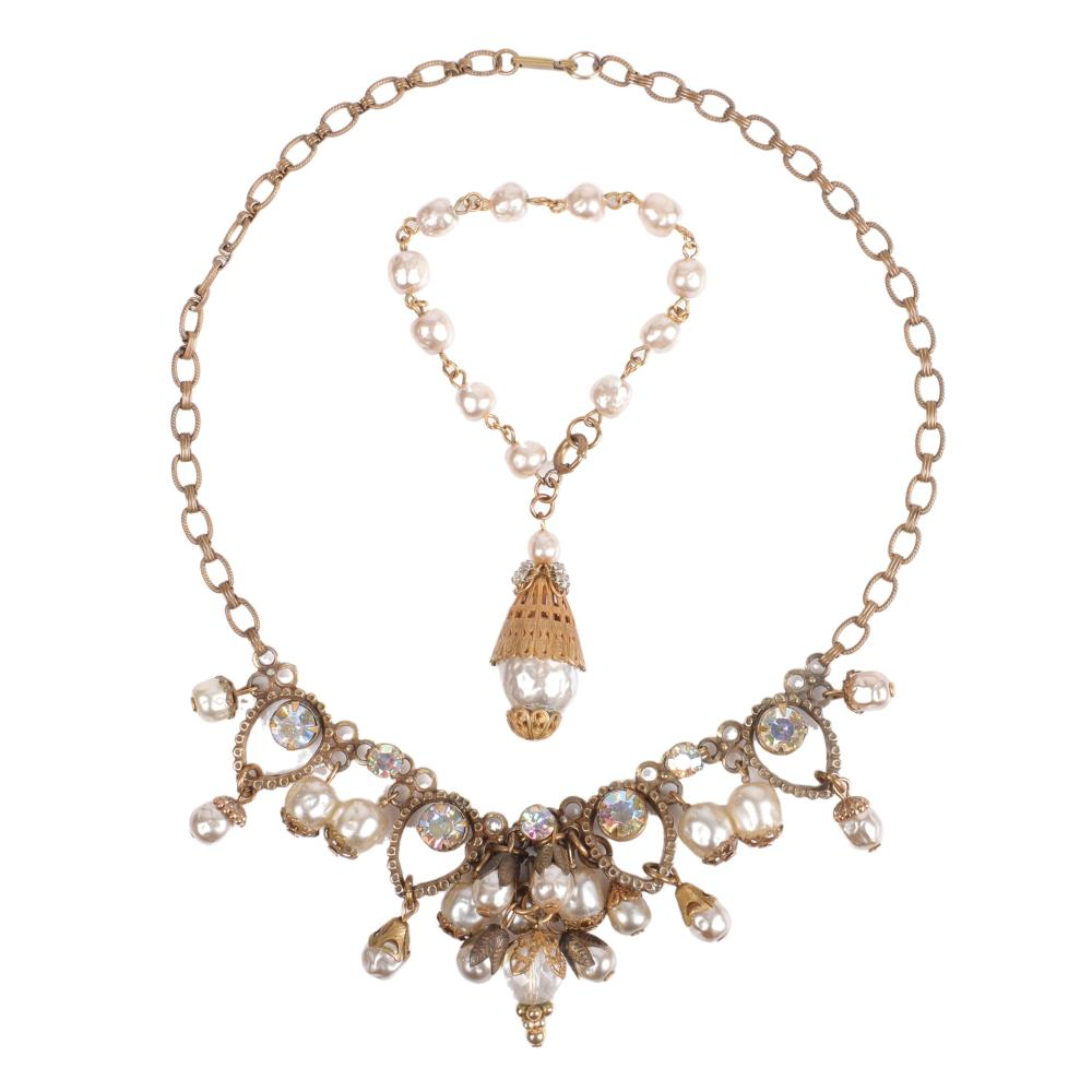 MIRIAM HASKELL FAUX PEARL AND IRIDESCENT AB CRYSTAL HALO STATION