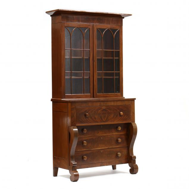 SOUTHERN LATE CLASSICAL MAHOGANY DESK AND BOOKCASE Attributed to Happy