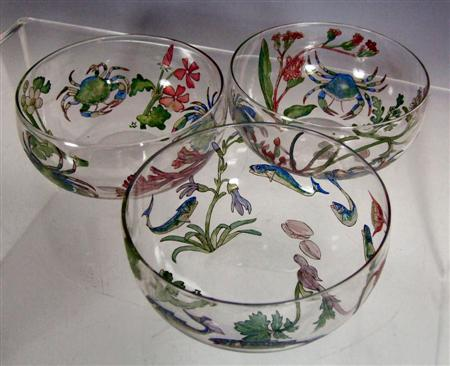 HANNAH MOORE WALTON THREE FINGER BOWLS CIRCA 1900 clear glass