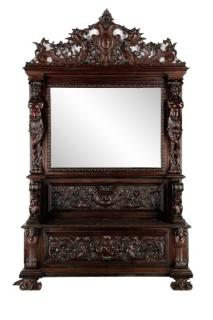 Monumental RJ Horner Figural Hall Bench Settle Attributed to R