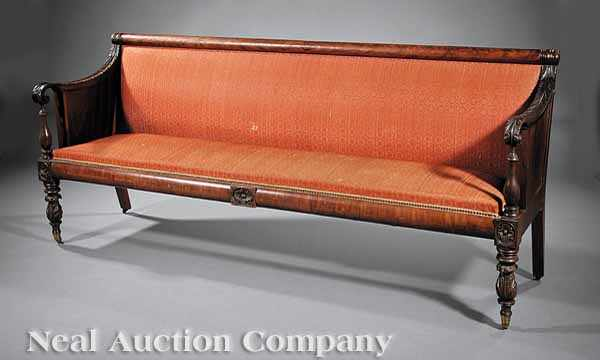 A Late Federal Carved Mahogany Sofa early 19th c tubular