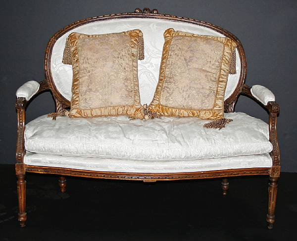 A Louis XVI style beechwood small canape early 20th century