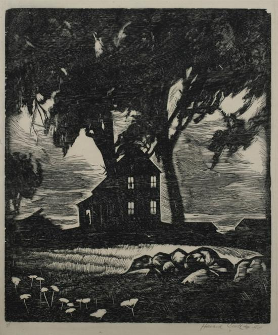 HOWARD COOK American 1901 1980 WIND IN THE ELMS signed