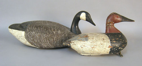 Two carved and painted duck decoys 18 1 2 l