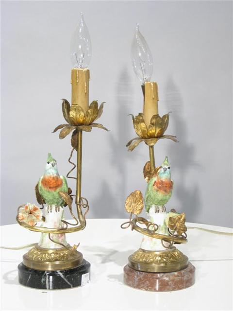 PAIR OF GILT METAL MOUNTED MODELS OF KINGFISHERS Each green
