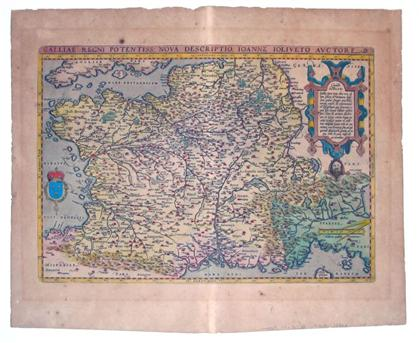 1 piece Hand Colored Engraved Map Ortelius Abraham Galliae Regni