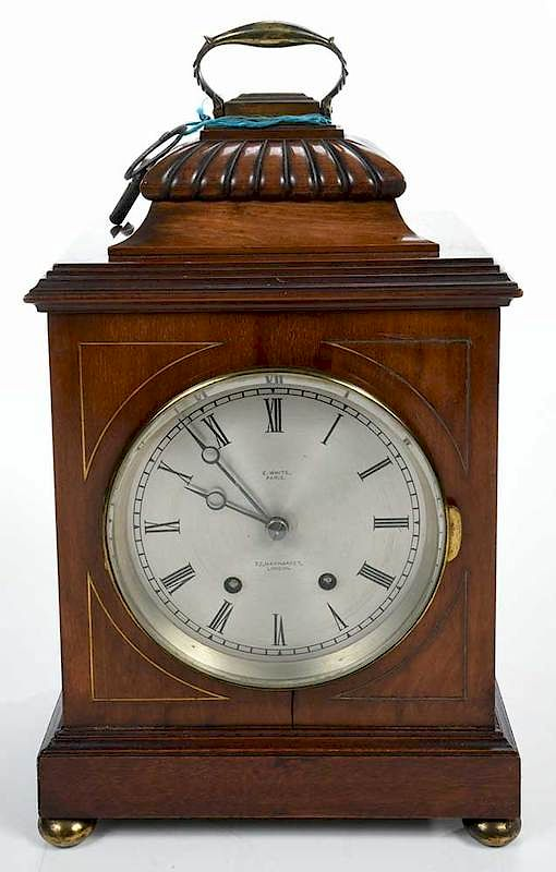 Victorian Edward White Bracket Clock British 1863 1881 inlaid mahogany