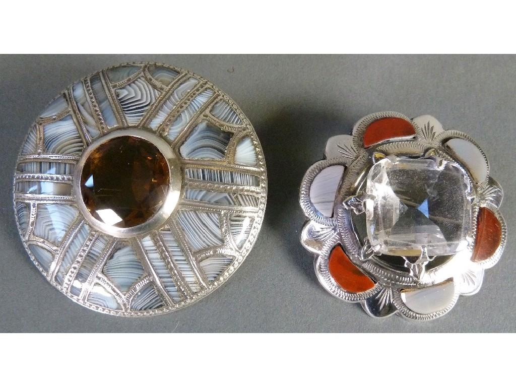 SCOTTISH SILVER COLOURED METAL AGATE AND CAIRNGORM STONE SET PLAID