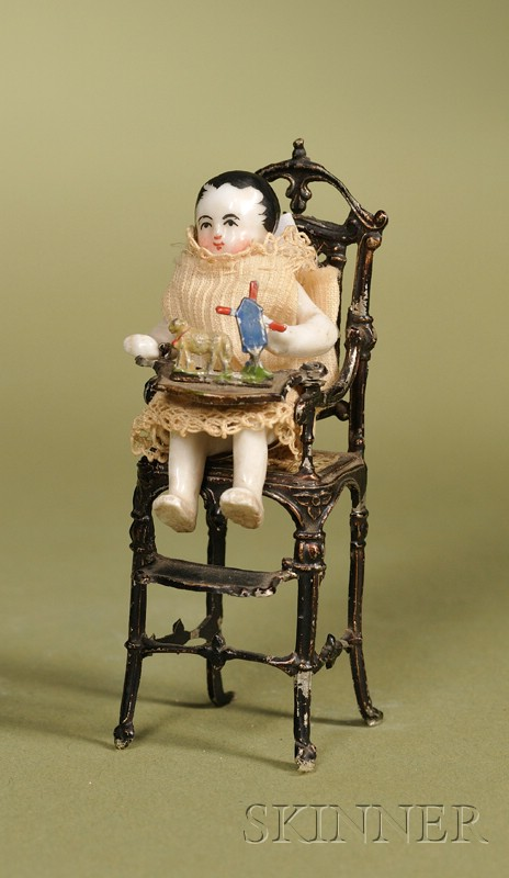 Fine Frozen Charlotte Baby in Soft Metal High Chair Germany
