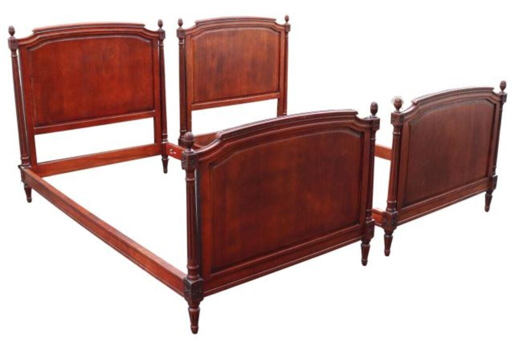 pair French Louis XVI style mahogany beds 20th c paneled