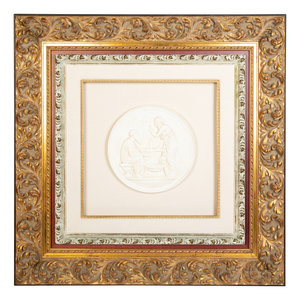 A Set of Three Composition Bas Relief Roundels in Giltwood