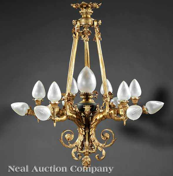 A Fine Belle poque Gilt and Patinated Bronze Thirteen Light