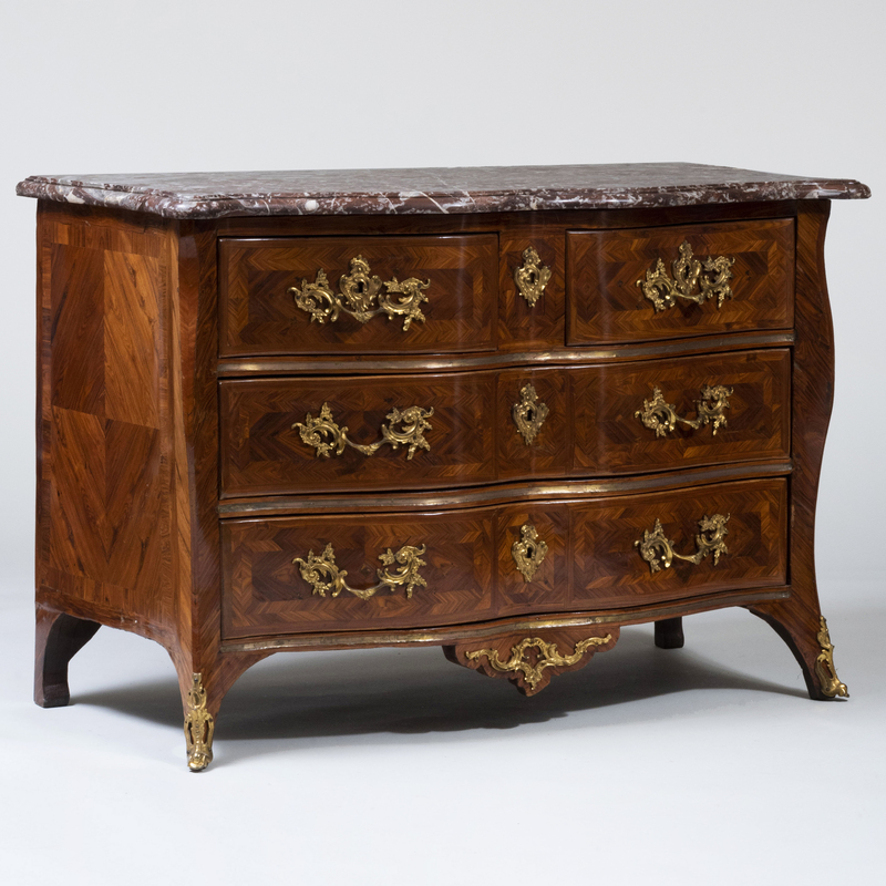 R GENCE ORMOLU MOUNTED KINGWOOD PARQUETRY COMMODE Fitted with a