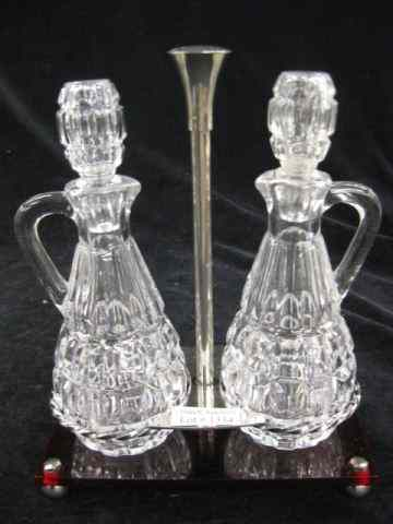 Pair of Cruets and Stand clear with silverplate ruby glass
