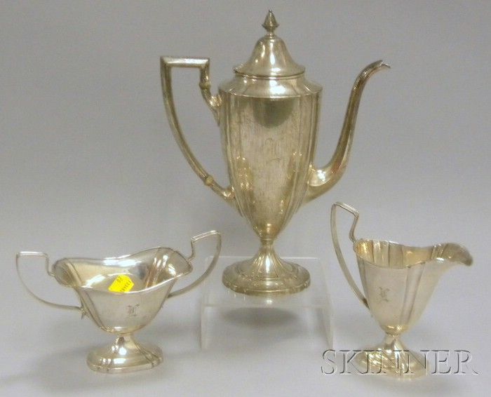 Webster Co Sterling Three Piece Classical Revival Demitasse Set