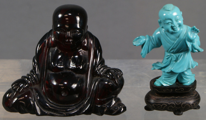 Very fine Chinese carved turquoise figure of a young boy