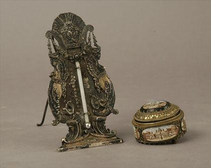 Continental Louis XIV Style Silver Table Thermometer Together with an