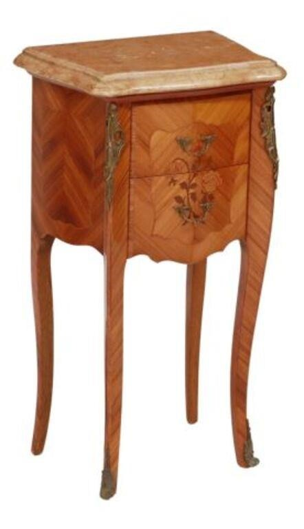 French Louis XV style marble top rosewood nightstand 20th c