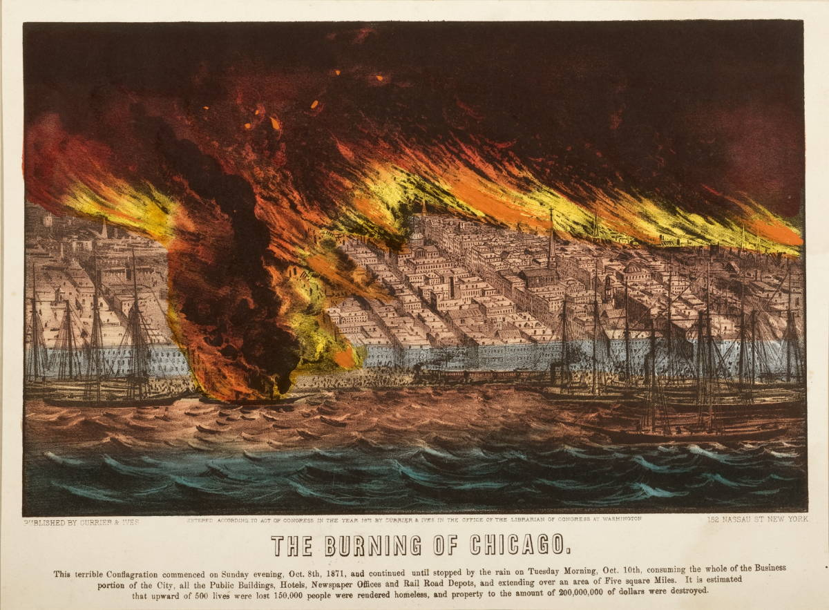 FIVE CURRIER IVES PRINTS OF HISTORIC FIRES Together with 3