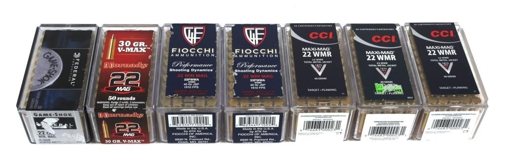 350 rounds of 22 Magnum including Federal Fiocchi CCI and