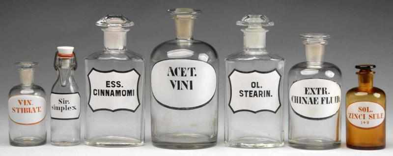Lot of 7 German Druggist Shop Bottles Description Circa 1850