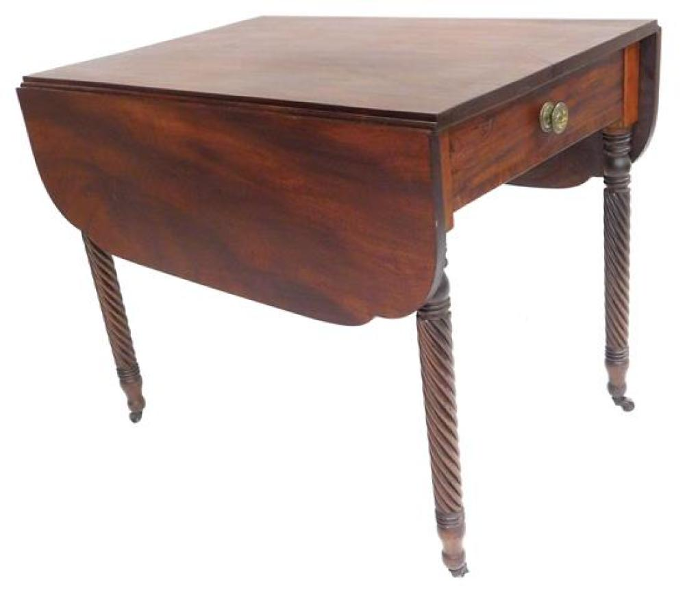 Drop leaf dining table American 19th C mahogany single board
