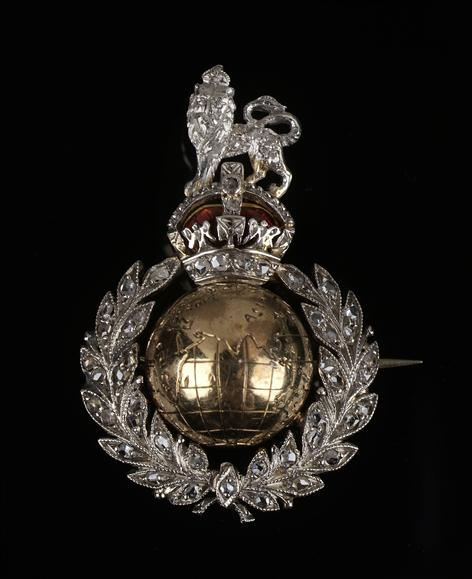 Royal Marines a diamond regimental brooch the central globe within