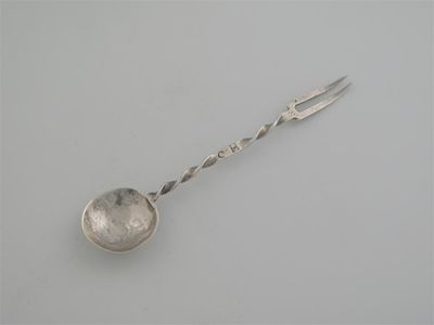 A sucket spoon and fork initialled C H struck with