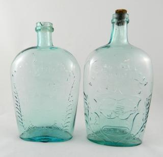Flasks 2 Clasped hands aqua quart 1 Clasped hands and
