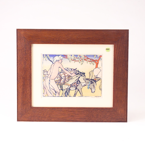 MABEL ROYDS Woodblock print Donkey Boy matted and mounted in