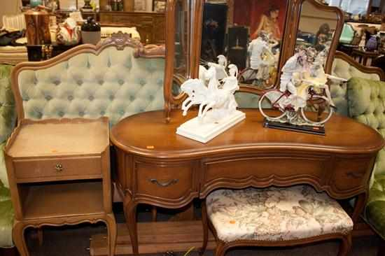 Louis XV style mahogany mirrored dressing table with bench and