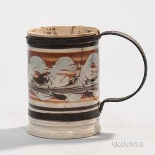 Creamware Pint Mug with Tinsmith s Make do Repair England