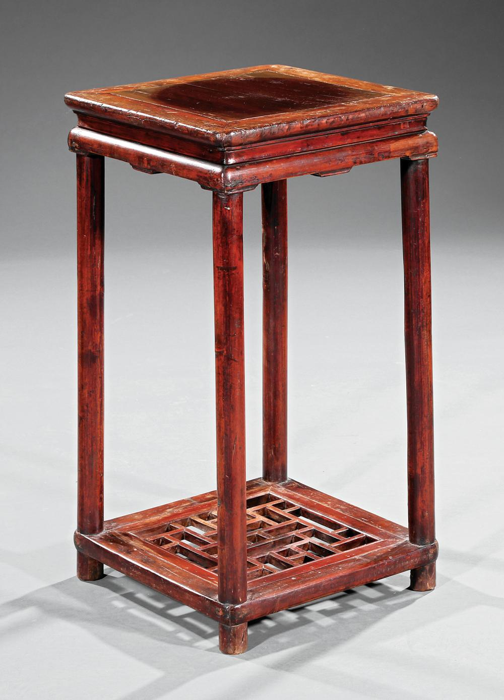 Antique Chinese Hardwood Stand square inset panel top waisted shaped