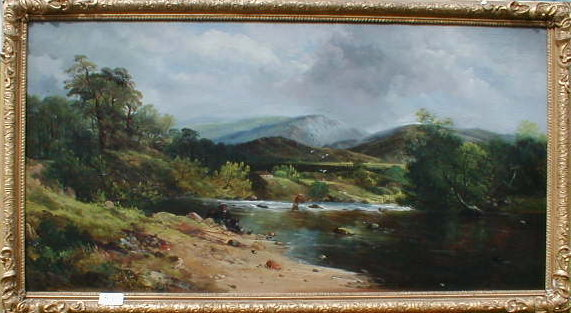Style of Richard Cresswell A highland landscape with fishermen wading