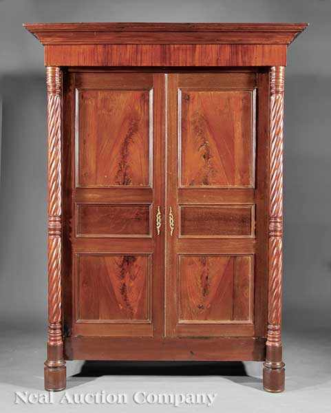 A Rare French West Indies Carved Mahogany Armoire c 1825