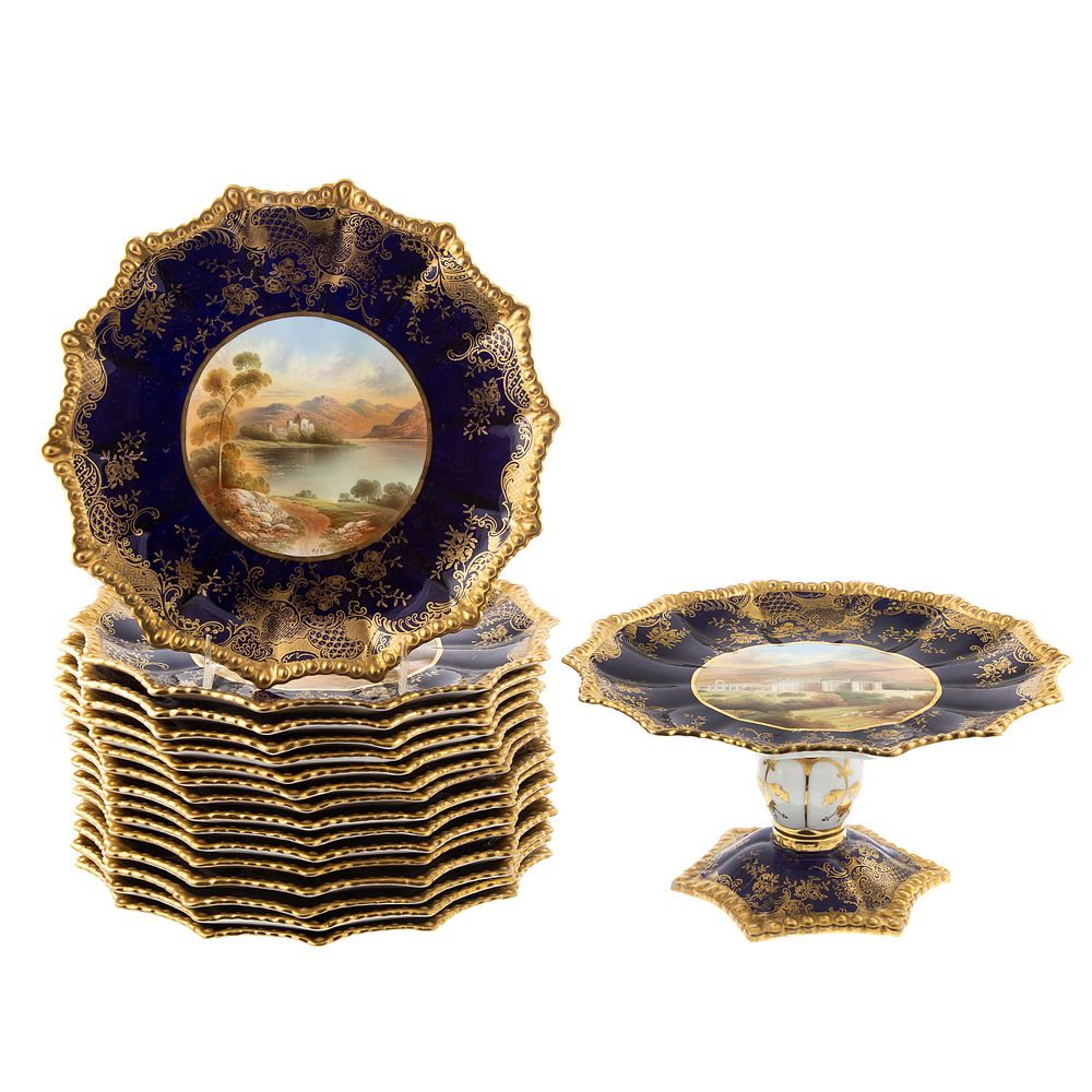 Aynsley Painted China Partial Dessert Set Circa 1890 22 pieces