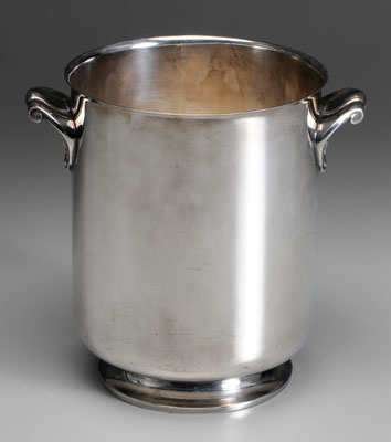 Christofle silver plate wine cooler shell and scroll handle ring