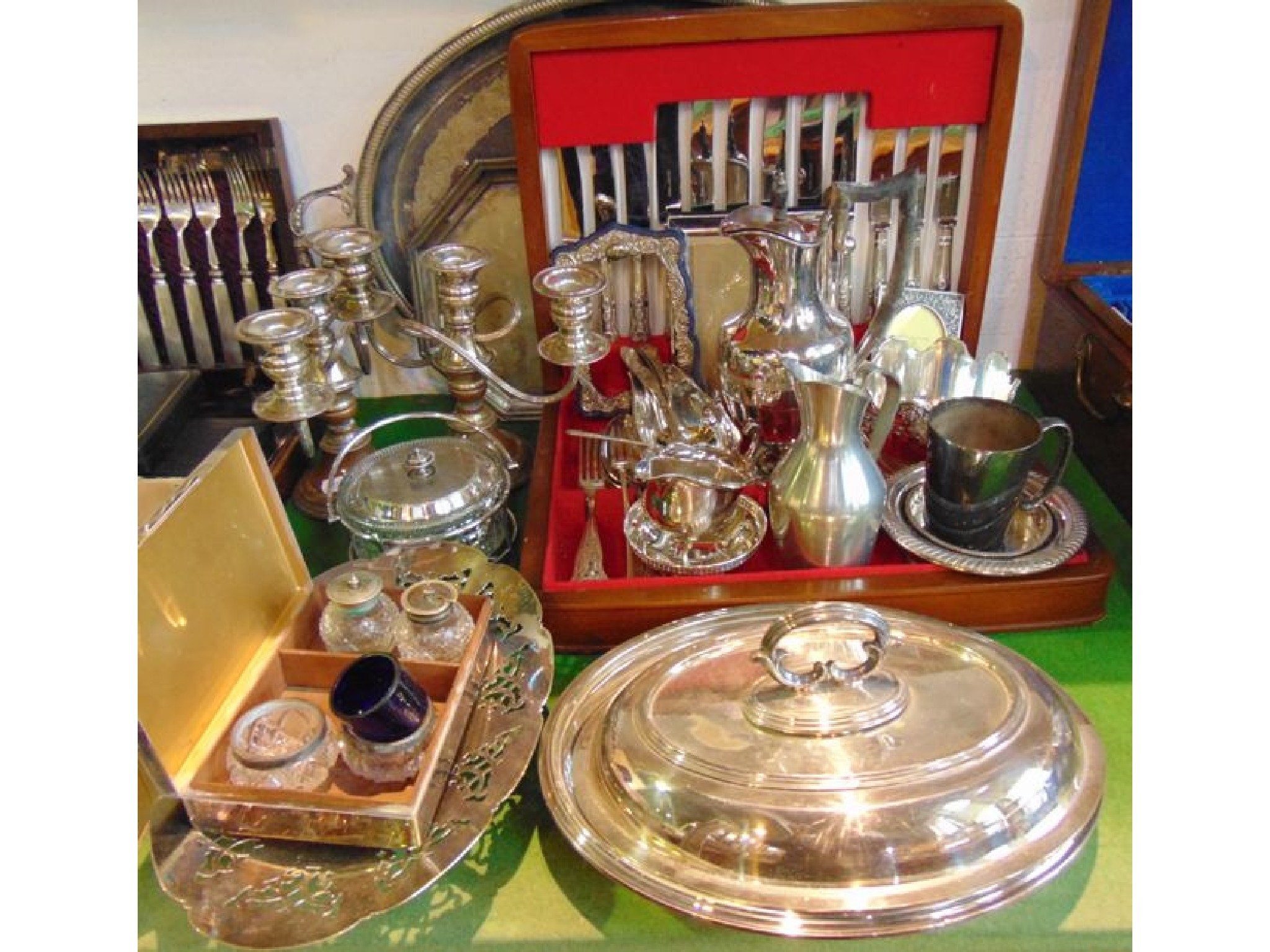 A quantity of plated wares to include a canteen containing