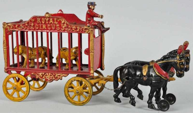 Cast Iron Hubley Tiger Cage Wagon Toy Description 1920s Red
