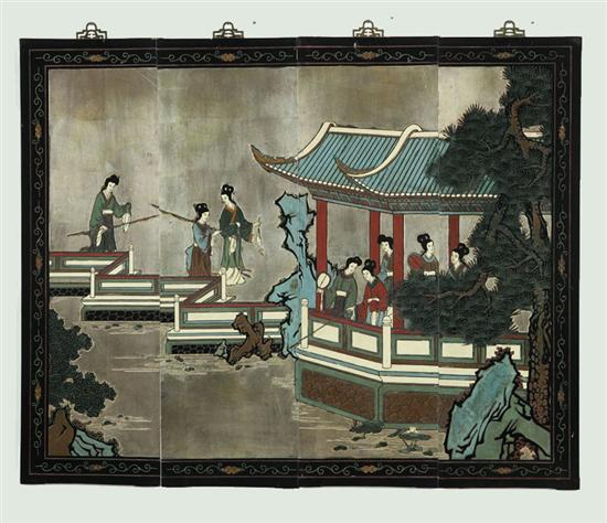 FOUR HANGING SCREEN PANELS China 20th century Carved wooden panels