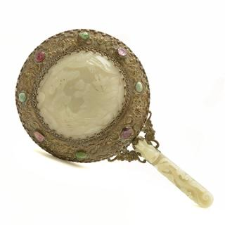 A Jade Mounted Hand Mirror Qing Dynasty 22 5cm A