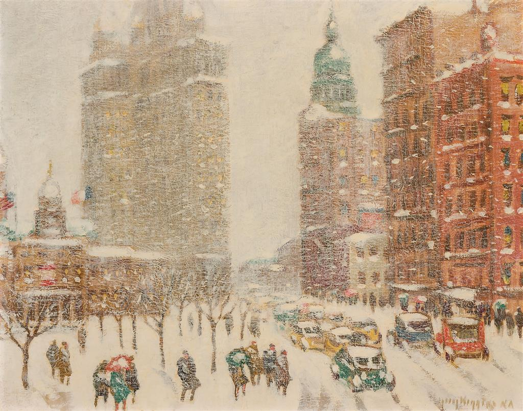GUY CARLETON WIGGINS American 1883 1962 City Hall Park oil